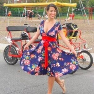 Retro Rockabilly Asian Inspired V neck dress with tie front